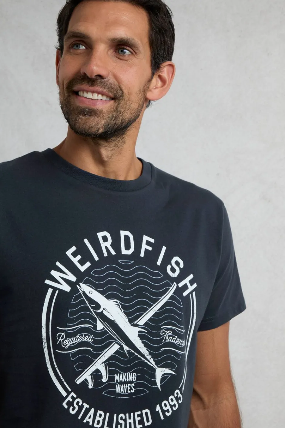 Weird Fish T-Shirts|Hudson Organic Cotton Front Print Branded T-Shirt Navy