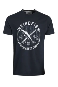 Weird Fish T-Shirts|Hudson Organic Cotton Front Print Branded T-Shirt Navy