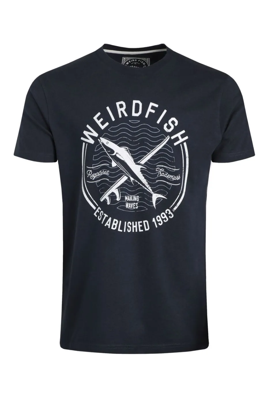Weird Fish T-Shirts|Hudson Organic Cotton Front Print Branded T-Shirt Navy