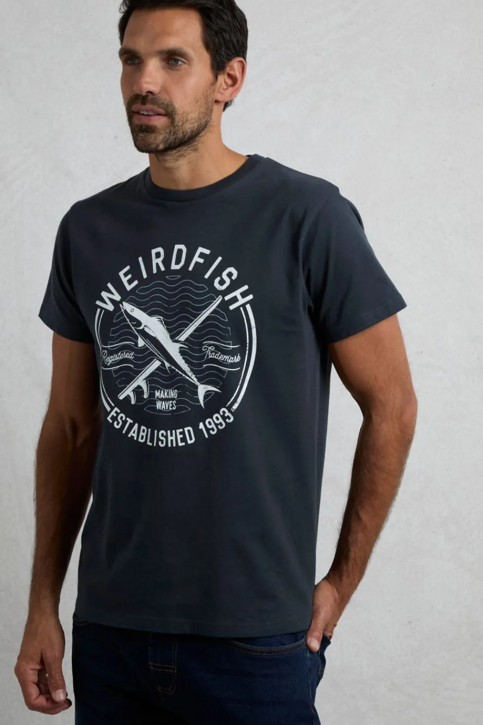 Weird Fish T-Shirts|Hudson Organic Cotton Front Print Branded T-Shirt Navy
