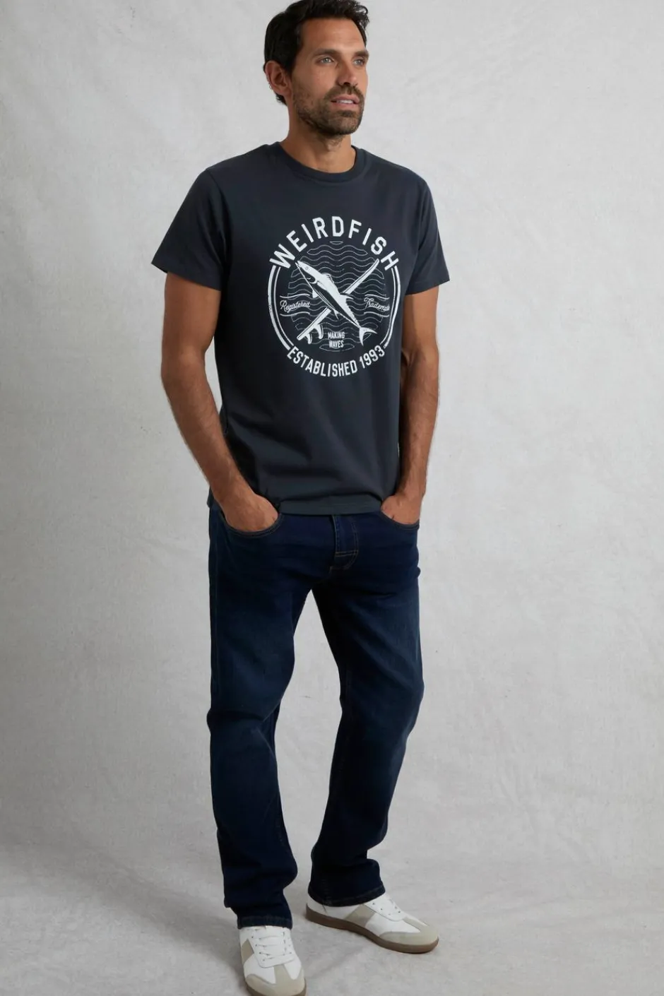 Weird Fish T-Shirts|Hudson Organic Cotton Front Print Branded T-Shirt Navy