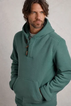 Weird Fish Sweatshirts & Hoodies|Inglewood Button Neck Grid Fleece Hoodie Ivy