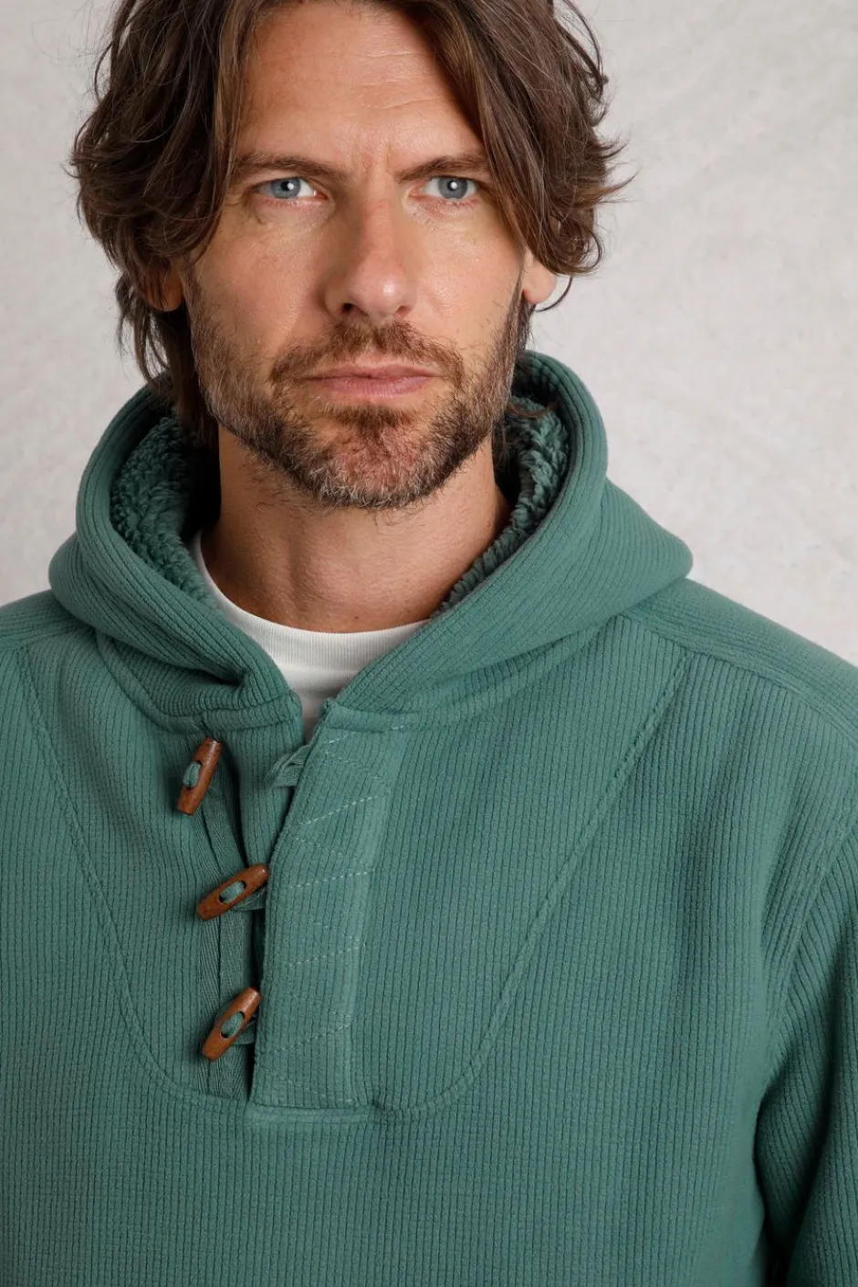 Weird Fish Sweatshirts & Hoodies|Inglewood Button Neck Grid Fleece Hoodie Ivy