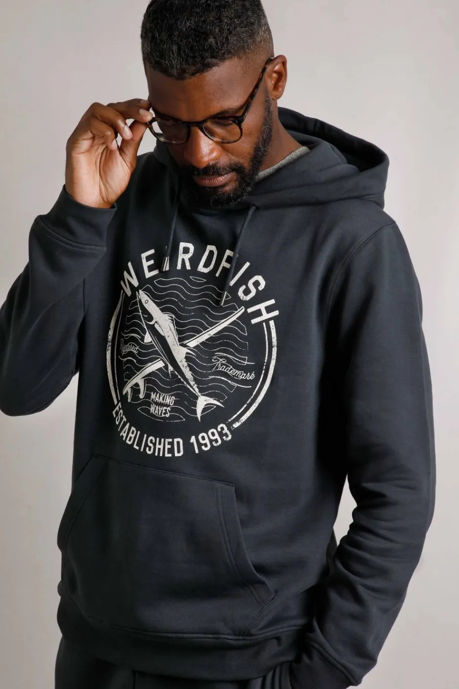 Weird Fish Sweatshirts & Hoodies|Jamie Branded Popover Sweatshirt Hoodie Navy