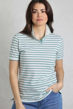 Weird Fish Tunics|Tops & T-Shirts|Janely Organic Cotton Striped Pique Polo Mineral Blue