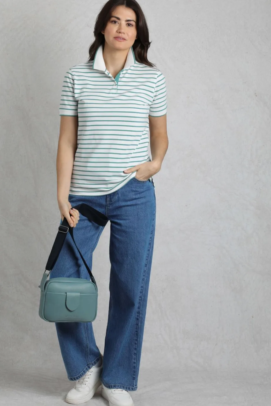 Weird Fish Tunics|Tops & T-Shirts|Janely Organic Cotton Striped Pique Polo Mineral Blue