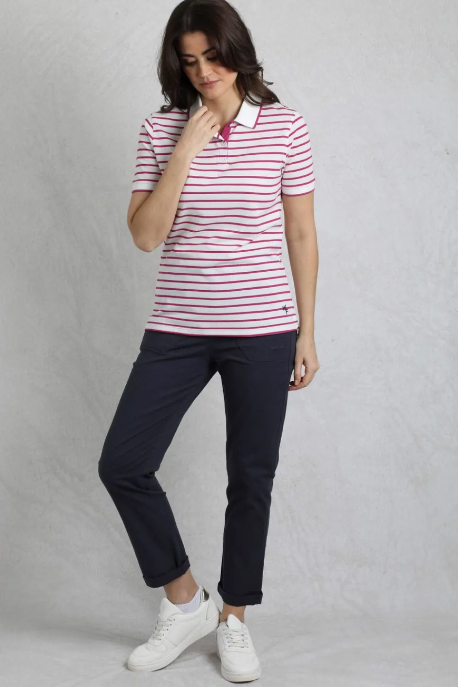 Weird Fish Tunics|Tops & T-Shirts|Janely Organic Cotton Striped Pique Polo Dark Raspberry
