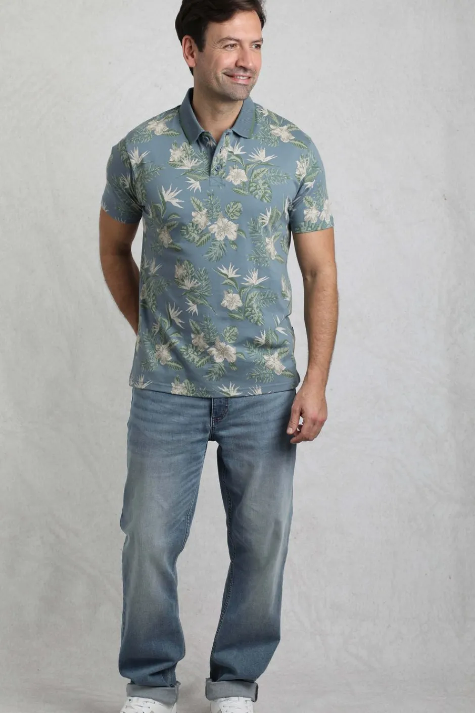 Weird Fish Polo & Rugby Shirts|Jarat Printed Jersey Polo Blue Mirage