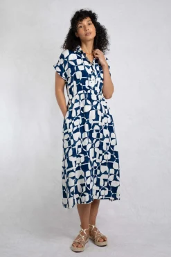 Weird Fish Dresses|Linen|Jaye Linen Rich Printed Shirt Dress Oceano