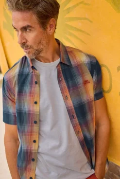 Weird Fish Shirts|Judd Organic Cotton Short Sleeve Check Shirt Ensign Blue
