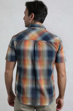 Weird Fish Shirts|Judd Organic Cotton Short Sleeve Check Shirt Ensign Blue