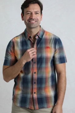Weird Fish Shirts|Judd Organic Cotton Short Sleeve Check Shirt Ensign Blue