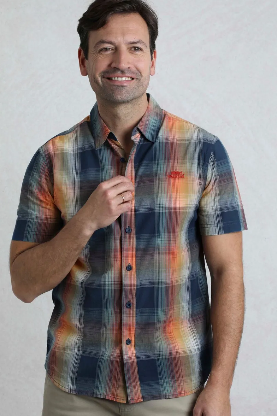 Weird Fish Shirts|Judd Organic Cotton Short Sleeve Check Shirt Ensign Blue