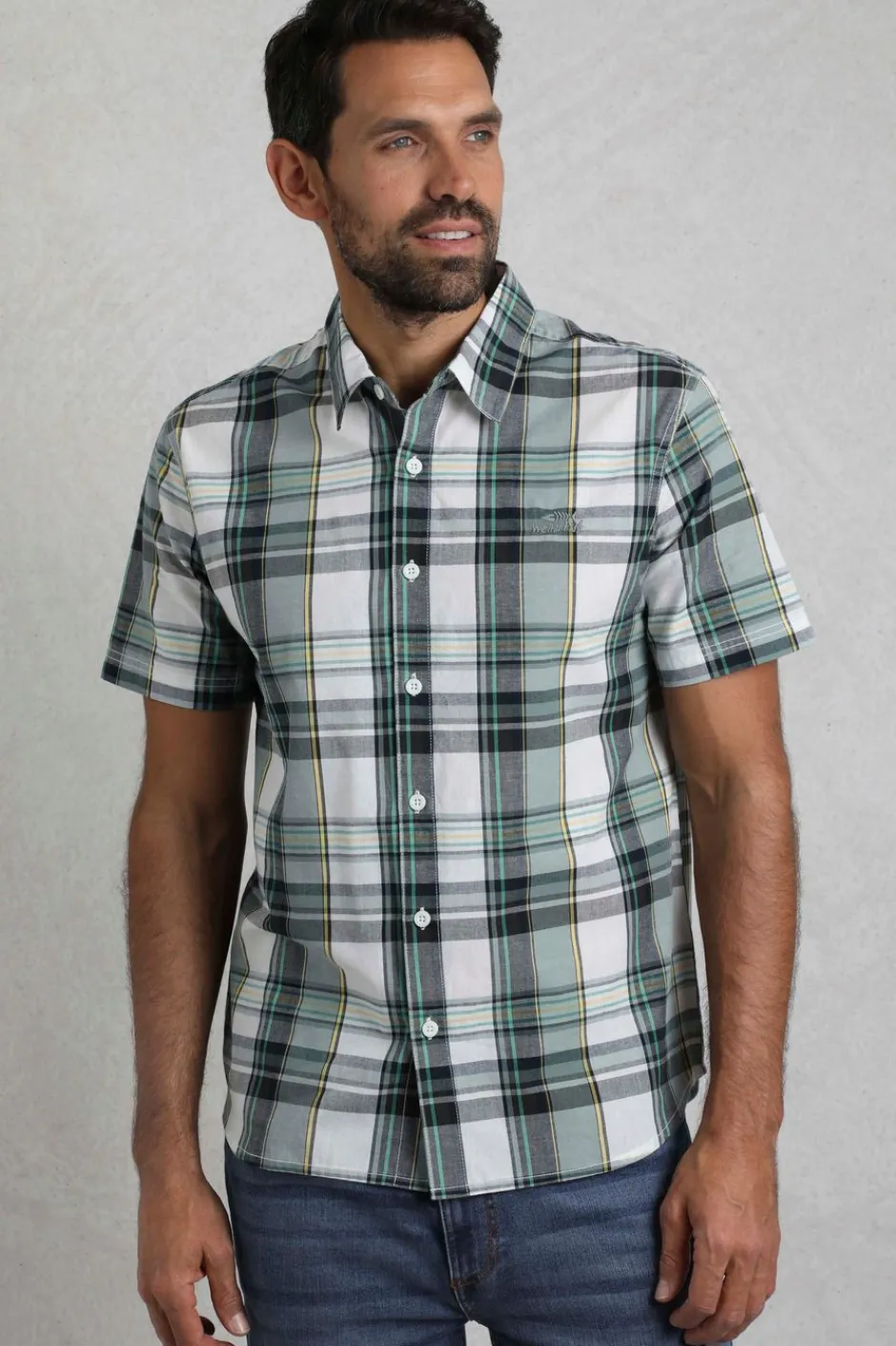 Weird Fish Shirts|Judd Organic Cotton Short Sleeve Check Shirt Dusty White