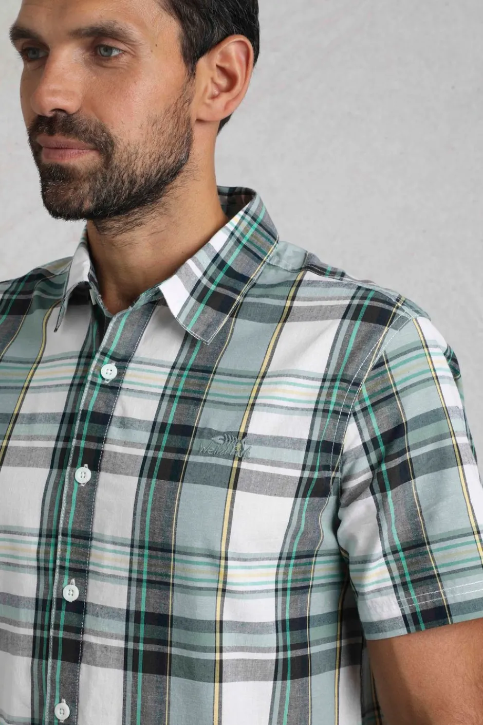 Weird Fish Shirts|Judd Organic Cotton Short Sleeve Check Shirt Dusty White