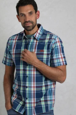 Weird Fish Shirts|Judd Organic Cotton Short Sleeve Check Shirt Estate blue