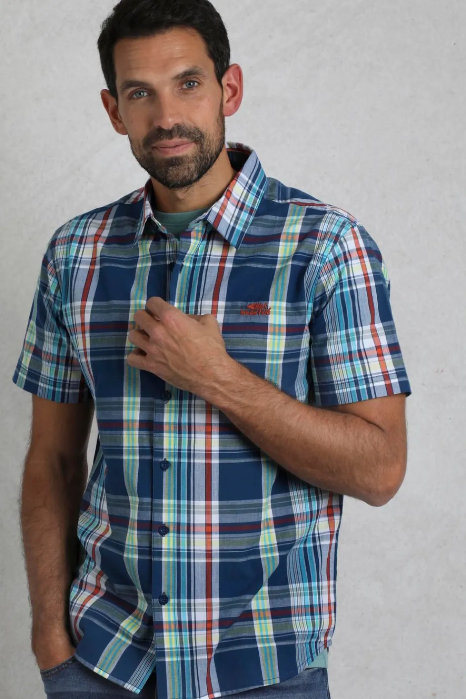 Weird Fish Shirts|Judd Organic Cotton Short Sleeve Check Shirt Estate blue