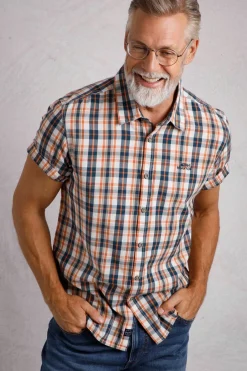 Weird Fish Shirts|Judd Organic Cotton Short Sleeve Check Shirt Mango