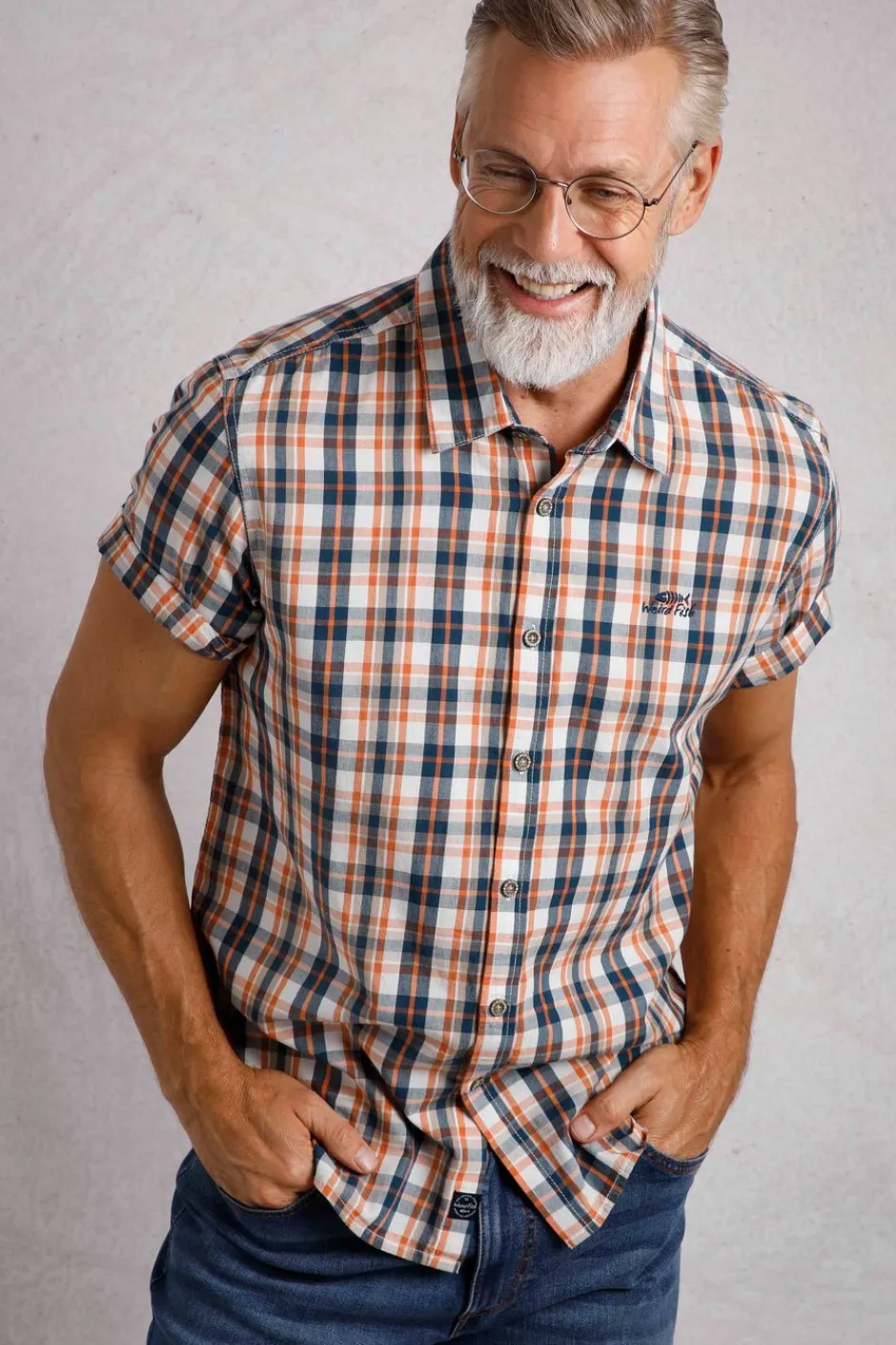 Weird Fish Shirts|Judd Organic Cotton Short Sleeve Check Shirt Mango