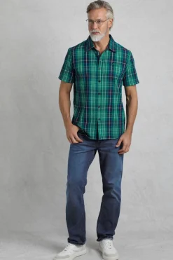 Weird Fish Shirts|Judd Organic Cotton Short Sleeve Check Shirt Dark Blue
