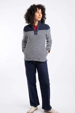 Weird Fish Sweatshirts & Hoodies|Juliet 1/4 Zip Stripe Eco Macaroni Navy