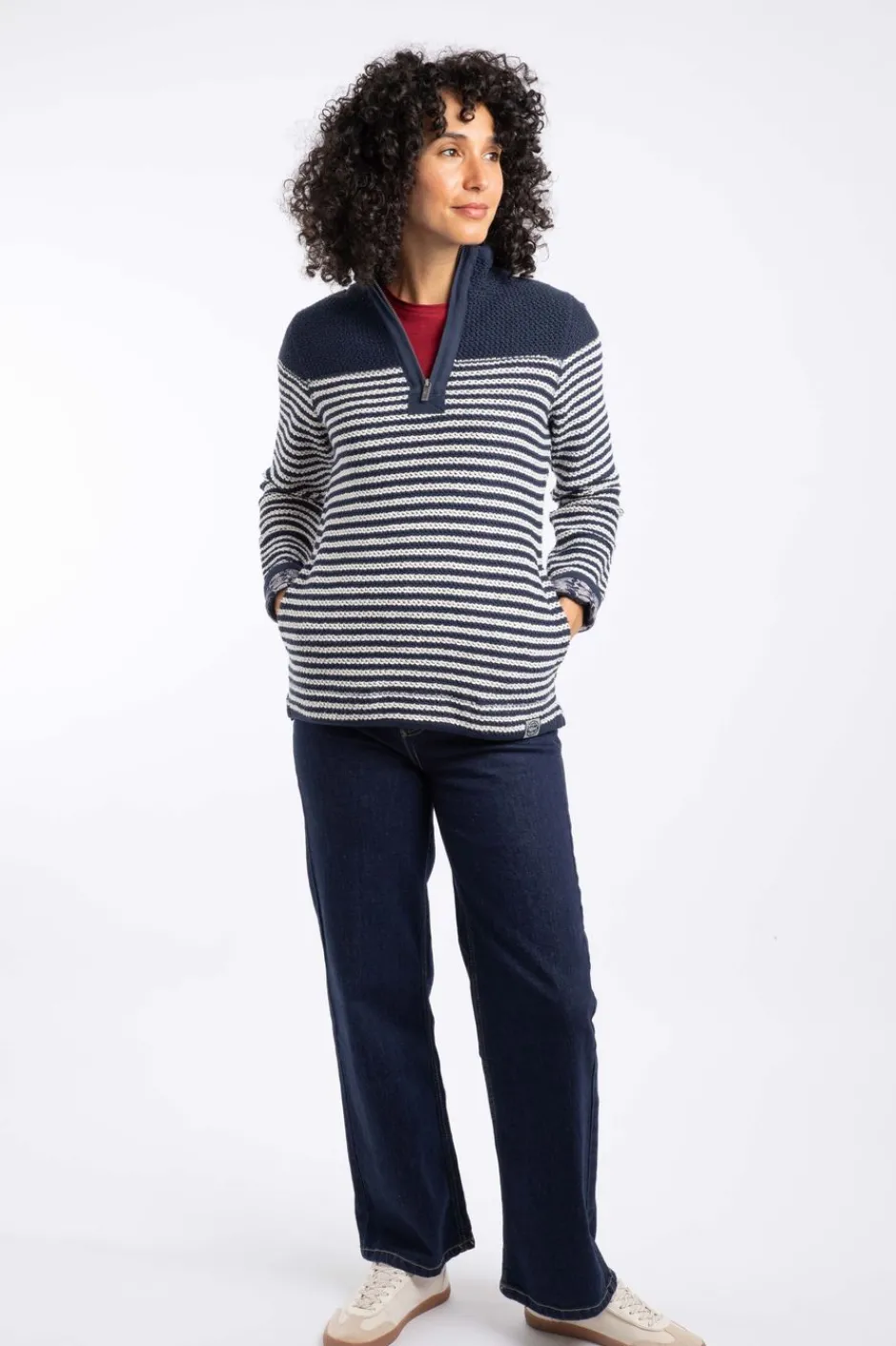 Weird Fish Sweatshirts & Hoodies|Juliet 1/4 Zip Stripe Eco Macaroni Navy