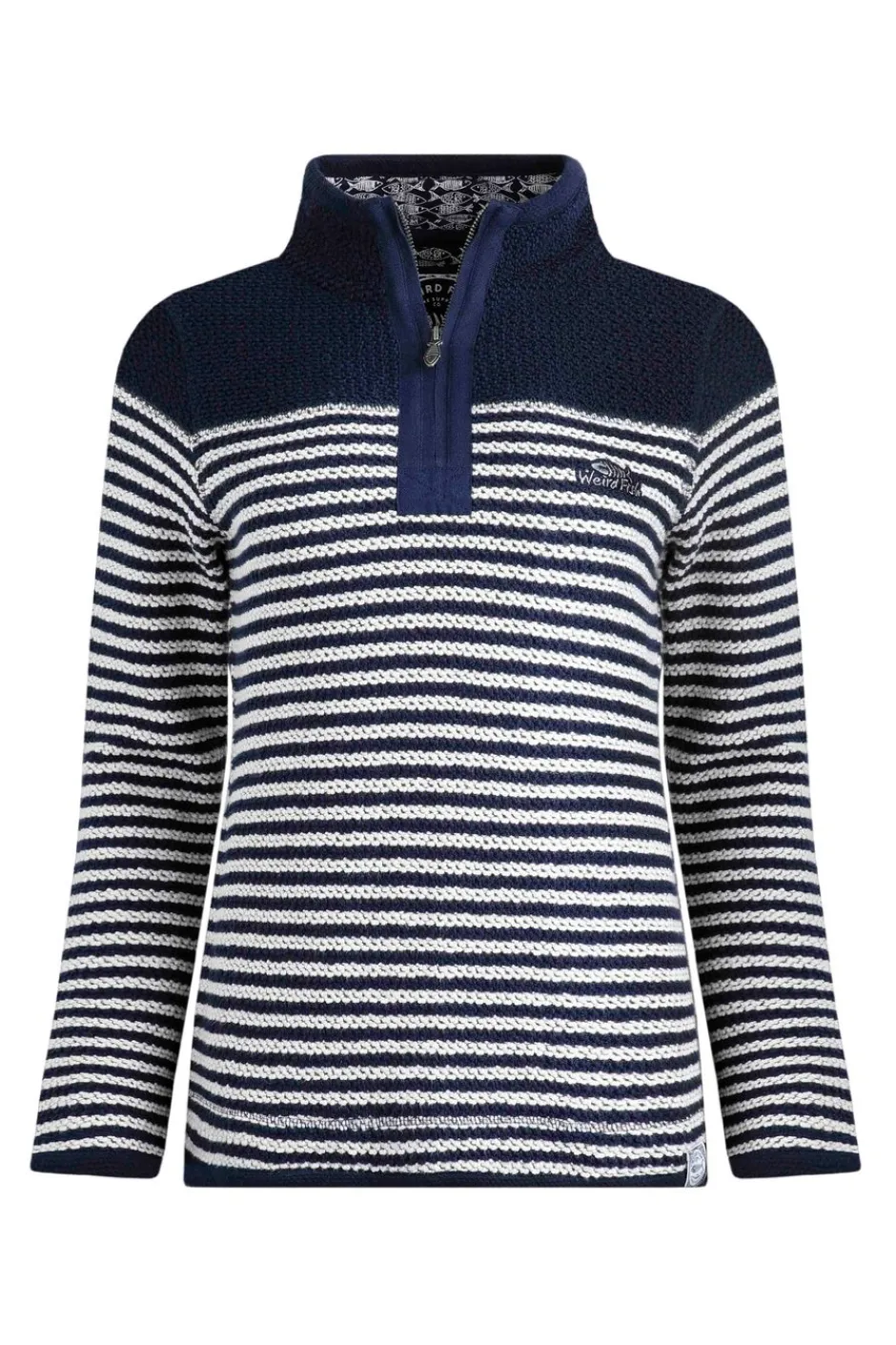 Weird Fish Sweatshirts & Hoodies|Juliet 1/4 Zip Stripe Eco Macaroni Navy