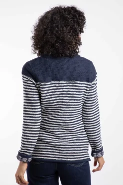 Weird Fish Sweatshirts & Hoodies|Juliet 1/4 Zip Stripe Eco Macaroni Navy