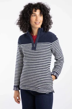 Weird Fish Sweatshirts & Hoodies|Juliet 1/4 Zip Stripe Eco Macaroni Navy