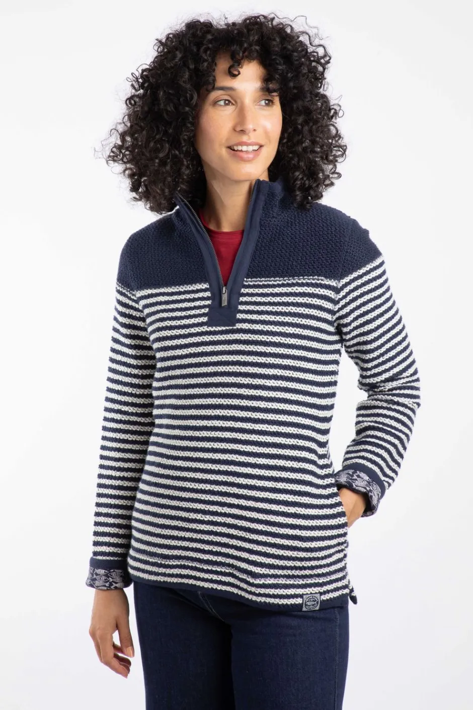 Weird Fish Sweatshirts & Hoodies|Juliet 1/4 Zip Stripe Eco Macaroni Navy