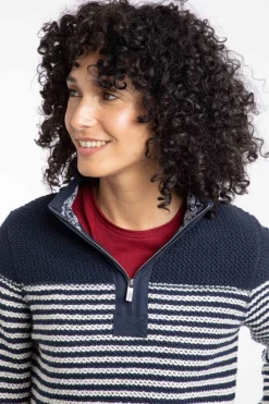 Weird Fish Sweatshirts & Hoodies|Juliet 1/4 Zip Stripe Eco Macaroni Navy