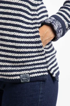 Weird Fish Sweatshirts & Hoodies|Juliet 1/4 Zip Stripe Eco Macaroni Navy