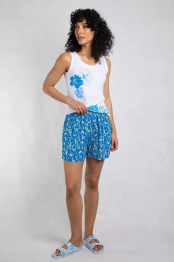 Weird Fish Shorts|Kanada EcoVero™ Printed Viscose Shorts Adriatic Blue