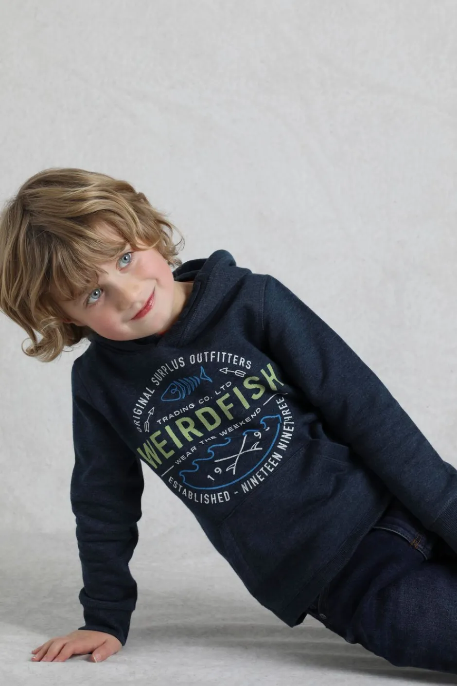 Weird Fish Kids Fleece & Hoodies|Kelvin Kids Graphic Hoodie Navy