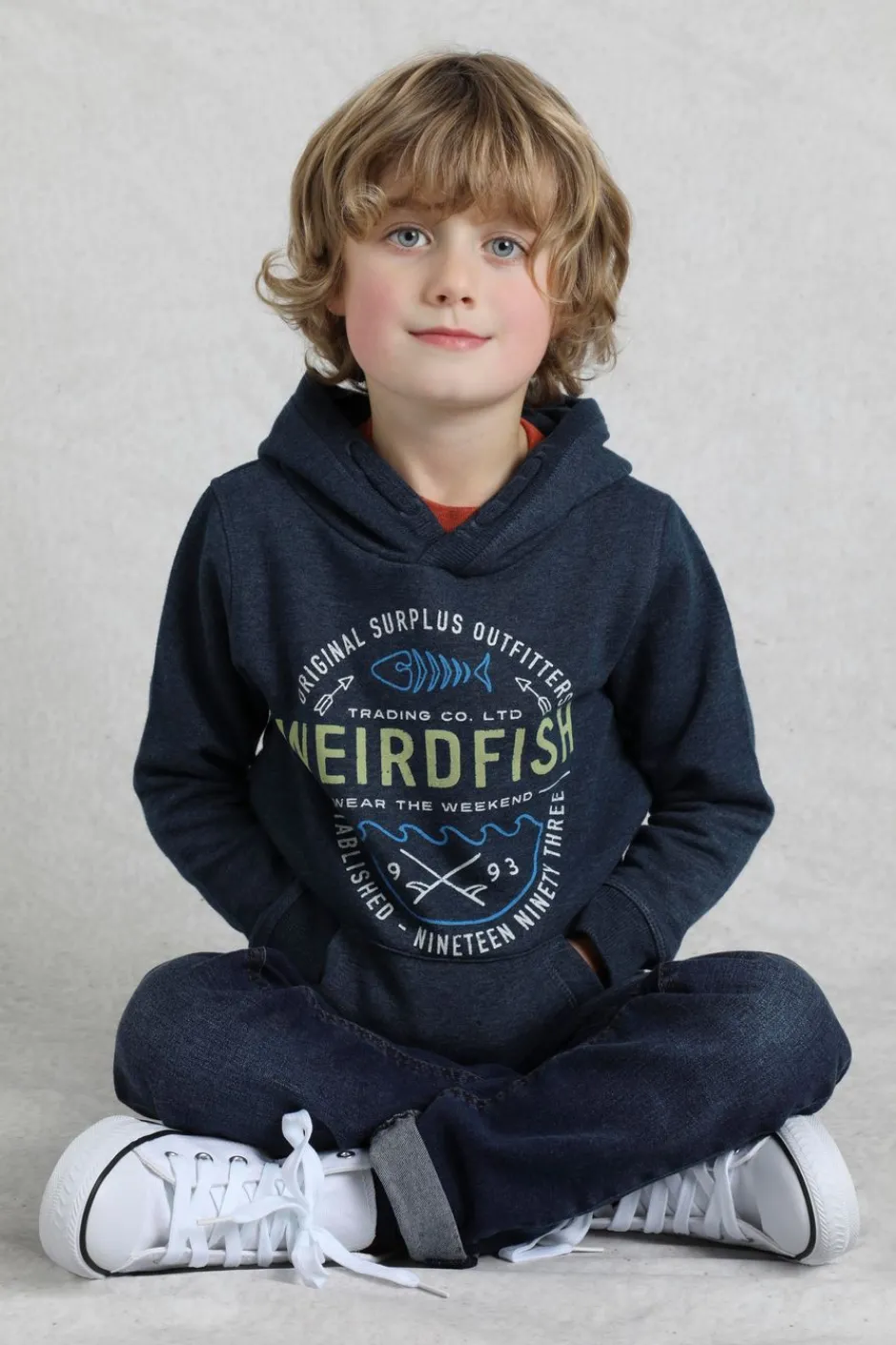 Weird Fish Kids Fleece & Hoodies|Kelvin Kids Graphic Hoodie Navy