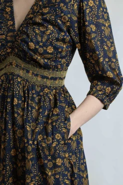 Weird Fish Dresses|Kerina Organic Cotton Printed Midi Dress Ink
