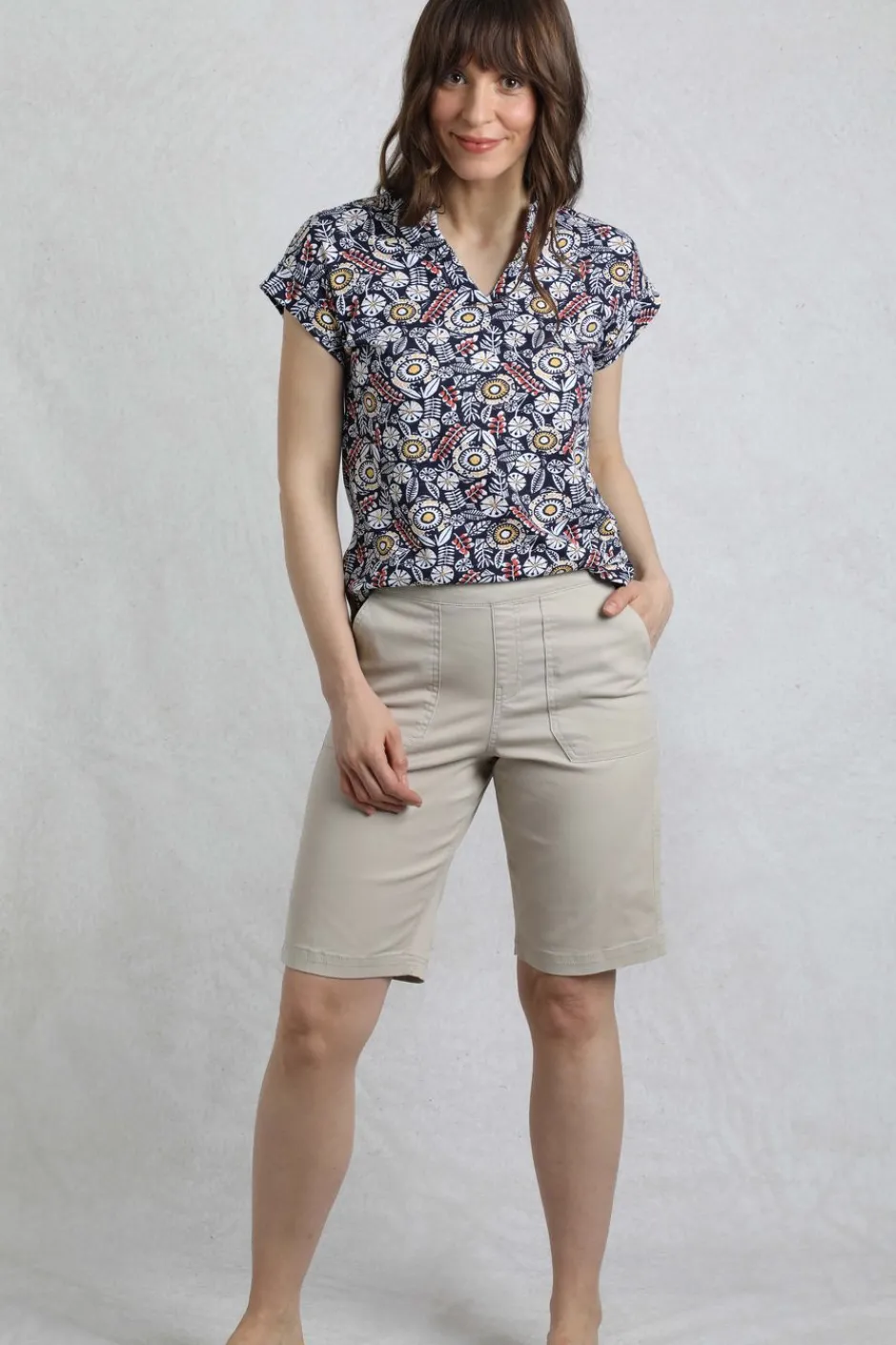 Weird Fish Shorts|Kinnie Flat Front Shorts Stone