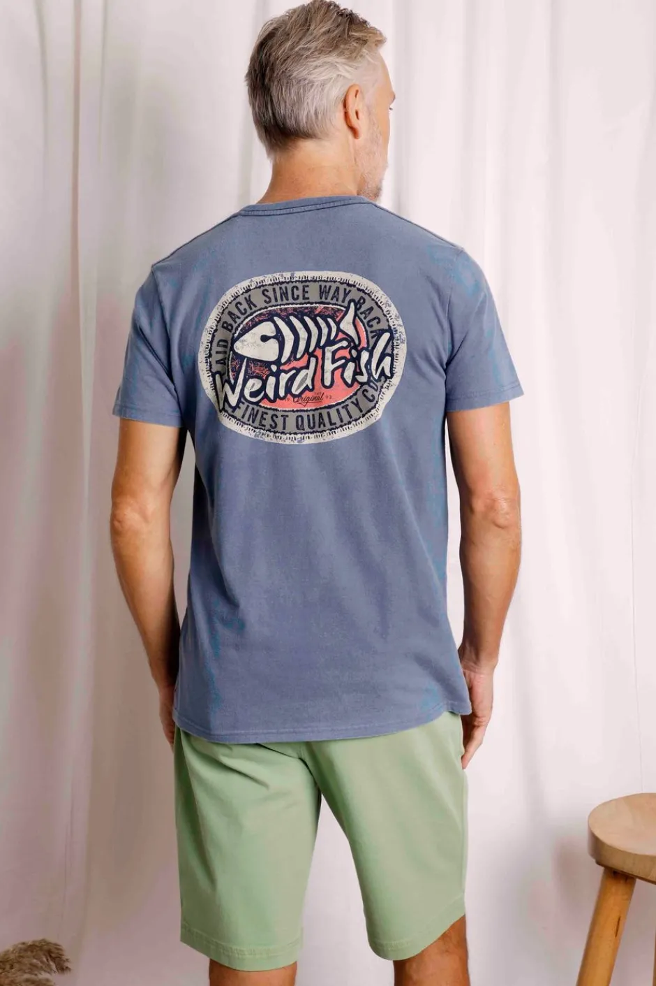 Weird Fish T-Shirts|Laid Back Heritage Back Print Graphic T-Shirt Mid Blue