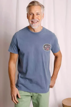 Weird Fish T-Shirts|Laid Back Heritage Back Print Graphic T-Shirt Mid Blue