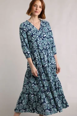 Weird Fish Dresses|Lainey Printed Seersucker Midi Dress Aqua Marine