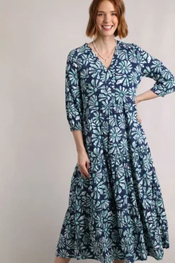 Weird Fish Dresses|Lainey Printed Seersucker Midi Dress Aqua Marine
