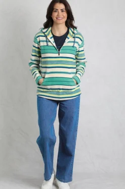 Weird Fish Fleece|Sweatshirts & Hoodies|Lana 1/4 Zip Stripe Microfleece Hoodie Aqua Marine