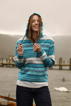 Weird Fish Fleece|Sweatshirts & Hoodies|Lana 1/4 Zip Stripe Microfleece Hoodie Lagoon Blue
