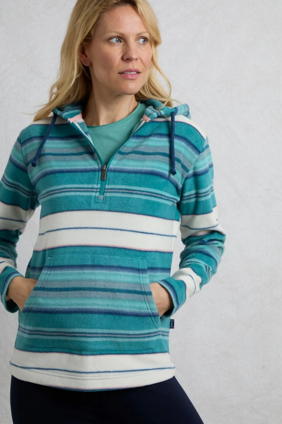 Weird Fish Fleece|Sweatshirts & Hoodies|Lana 1/4 Zip Stripe Microfleece Hoodie Lagoon Blue