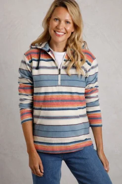 Weird Fish Fleece|Sweatshirts & Hoodies|Lana 1/4 Zip Stripe Microfleece Hoodie Ecru