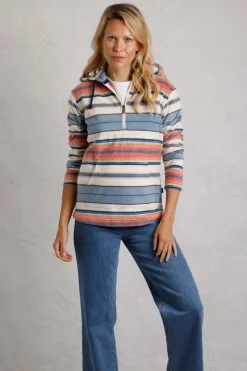 Weird Fish Fleece|Sweatshirts & Hoodies|Lana 1/4 Zip Stripe Microfleece Hoodie Ecru