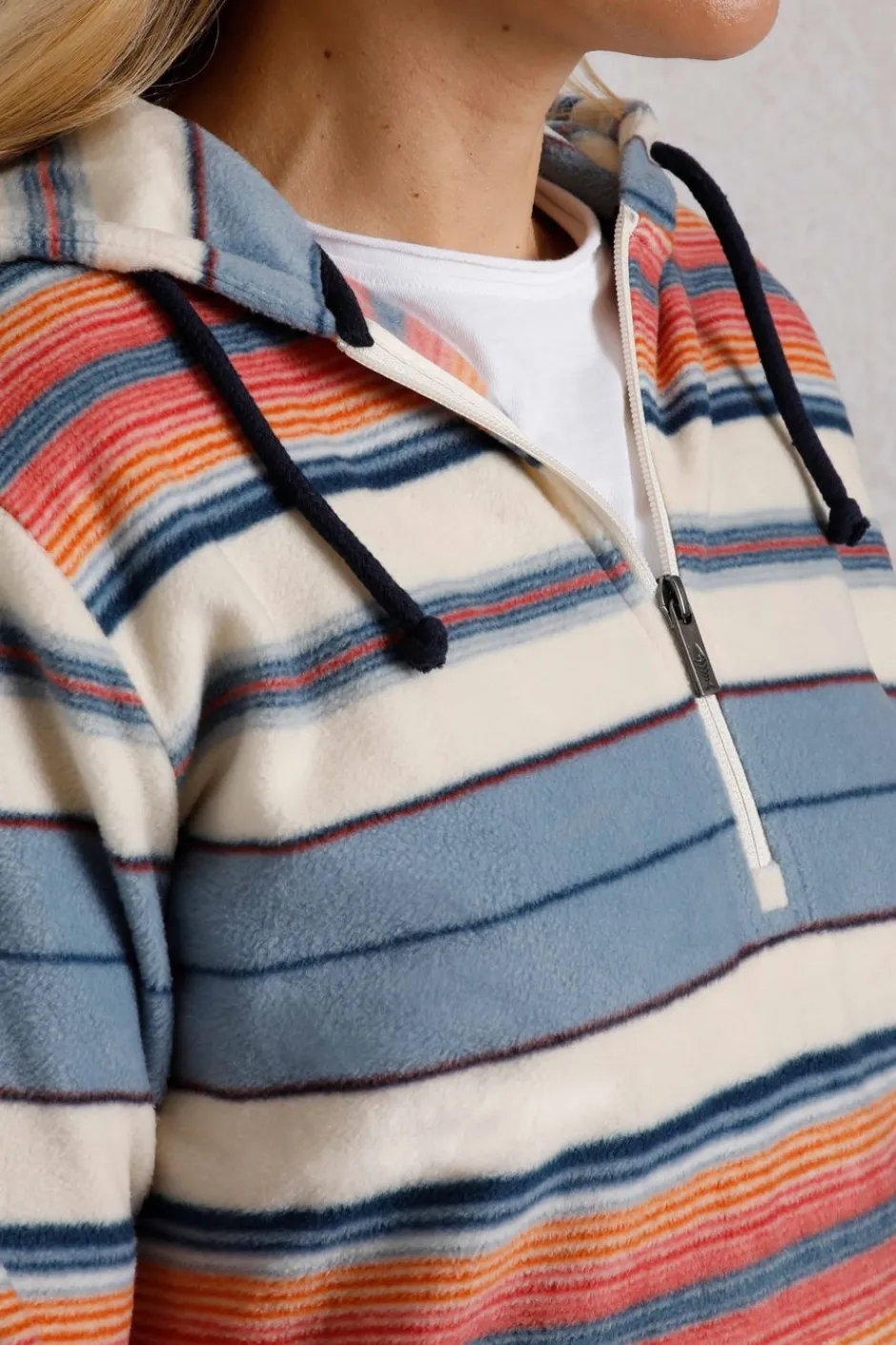 Weird Fish Fleece|Sweatshirts & Hoodies|Lana 1/4 Zip Stripe Microfleece Hoodie Ecru