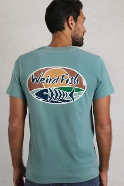 Weird Fish T-Shirts|Land and Sea Back Print Graphic T-Shirt Mineral Blue