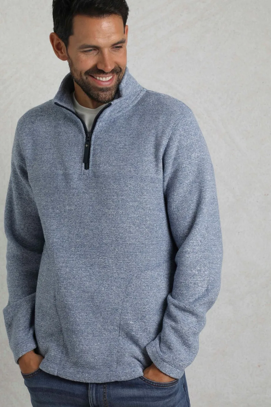 Weird Fish Fleece|Laramie Eco 1/4 Zip Snow Marl Fleece Mid Blue