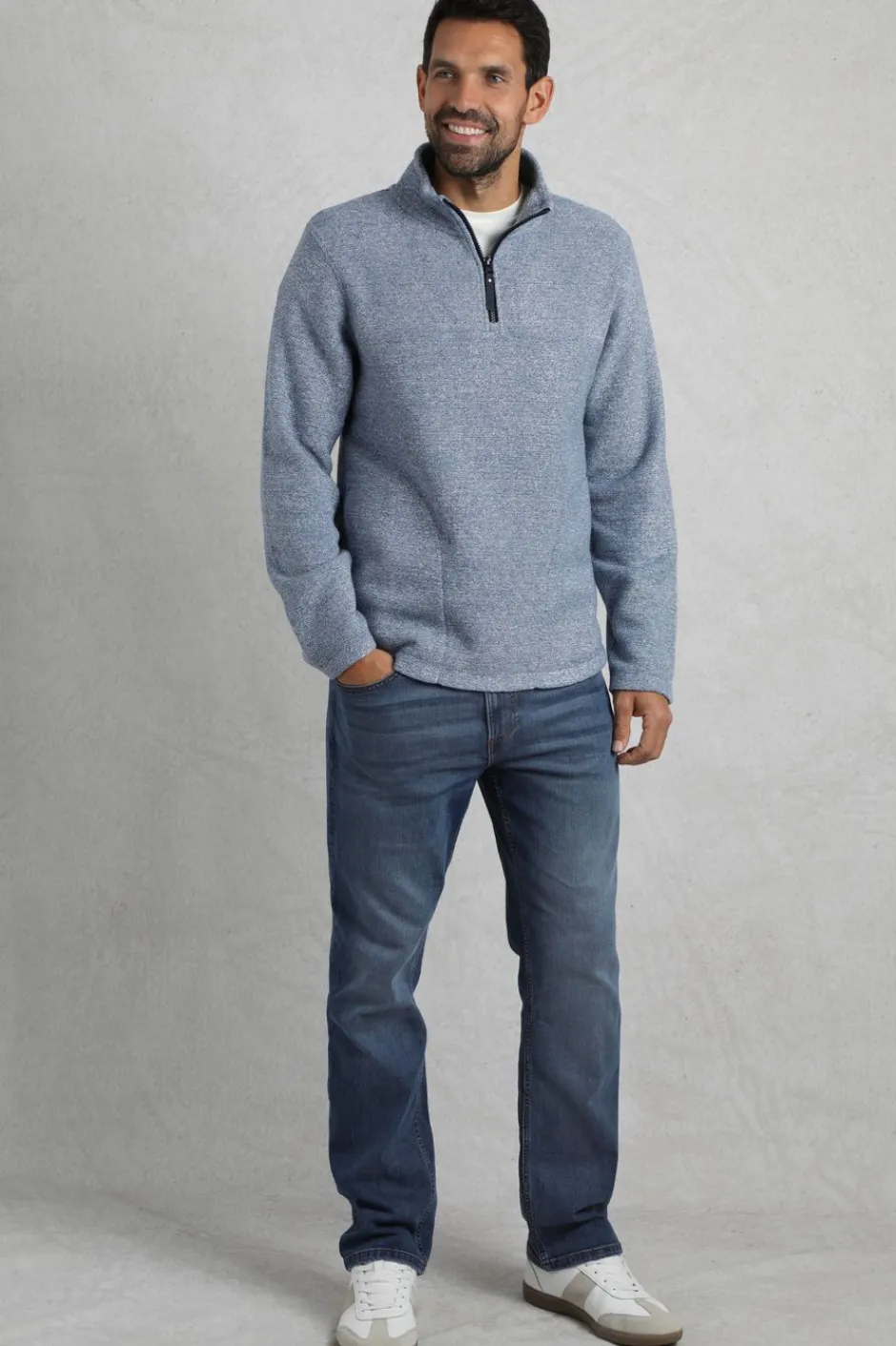 Weird Fish Fleece|Laramie Eco 1/4 Zip Snow Marl Fleece Mid Blue